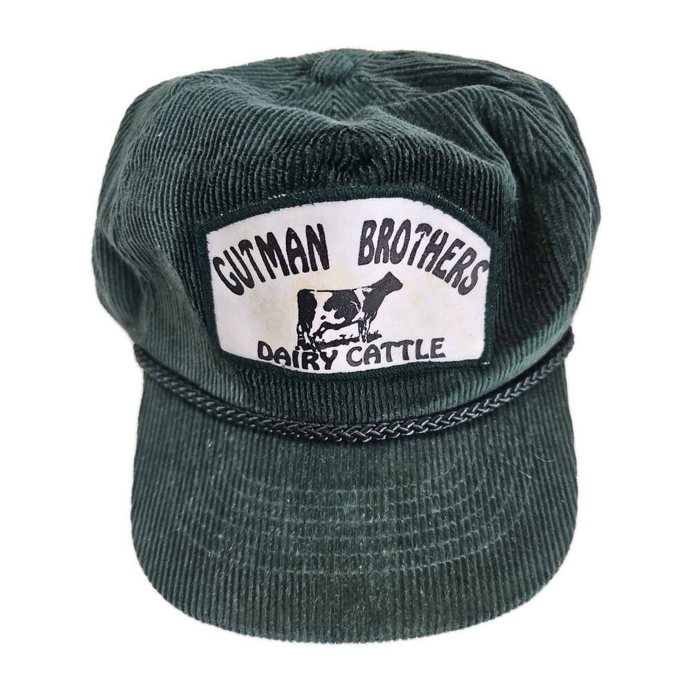 Gutman Brothers Dairy Cattle Baseball Cap Vintage Snapback Corduroy Sage Green